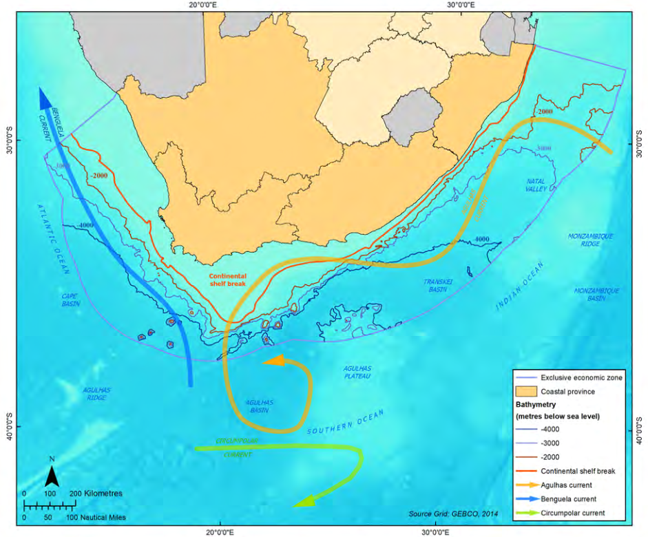 Oceanography of South Africa made showing currents